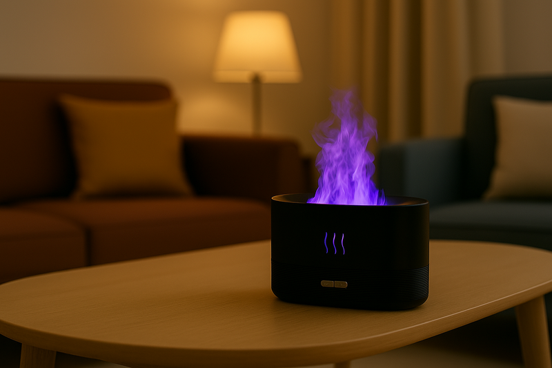 Umidificador de ar com LED, fragrância de chama colorida