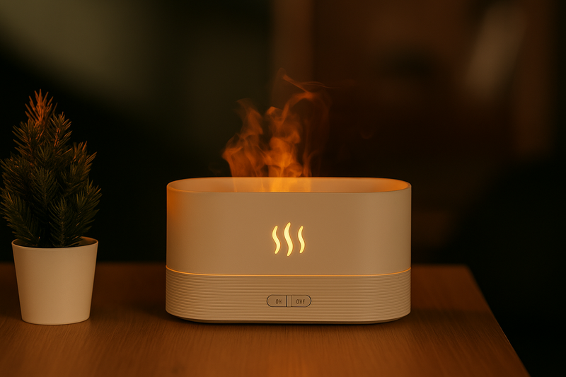 Umidificador de ar com LED, fragrância de chama colorida